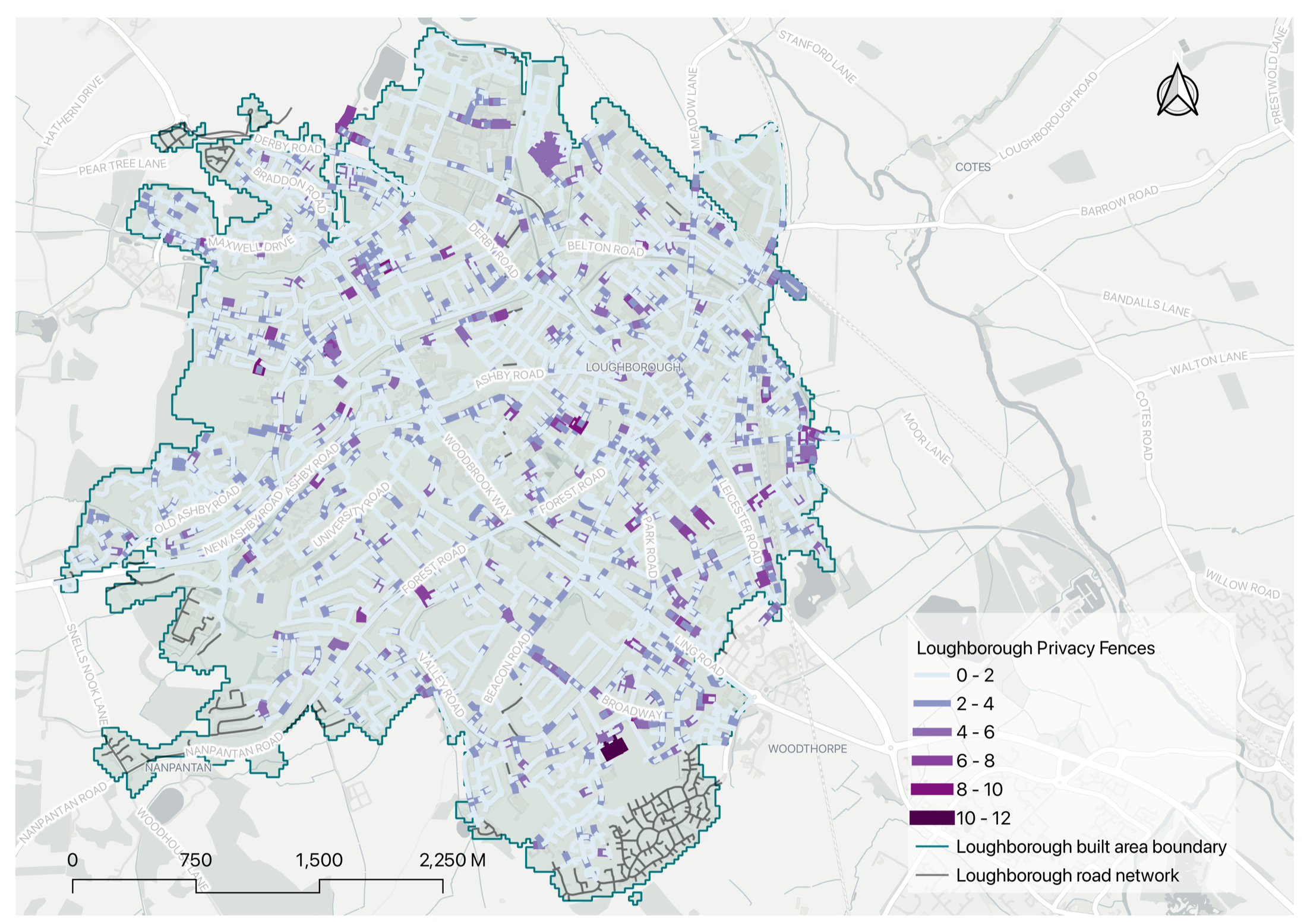 Loughborough privacy fences detection map