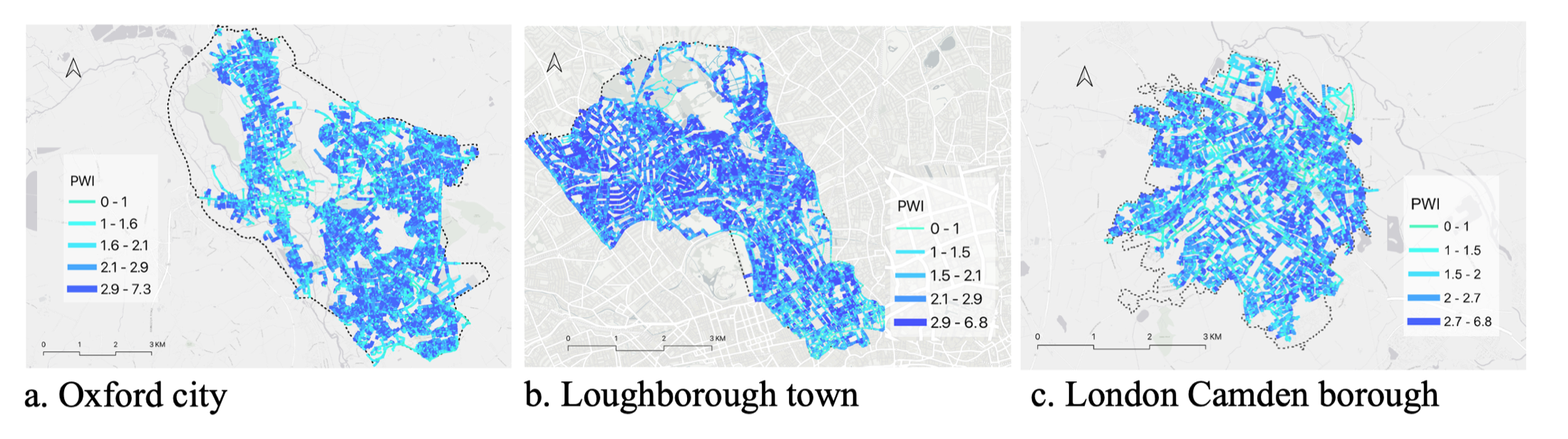 PWI maps for Oxford, Loughborough and Camden
